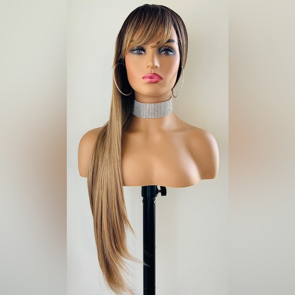 Ombre Brown Sugar 30” Premium Fiber Wig with Bangs for Daily Wear/Events - Picture 3 of 7
